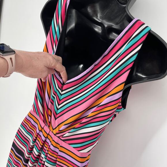 Betsey Johnson V-Neck Sleeveless Dress Sz 2 Pink Multi Striped Front Sash Zipper - Picture 5 of 9
